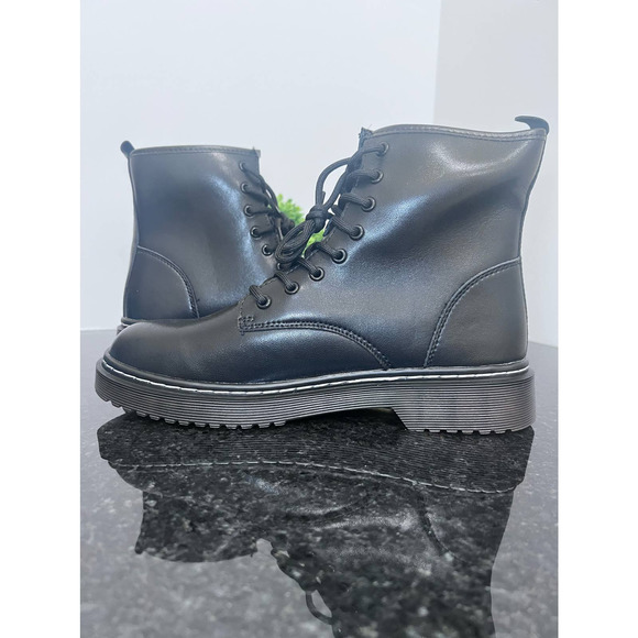 Black Combat Boots Lace Up Comfort Cushion Sole Size 11 - Picture 8 of 10